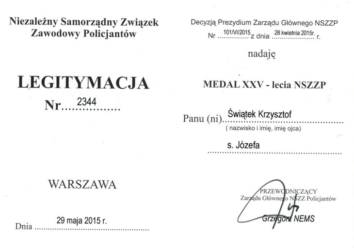 medal legitymacja 333