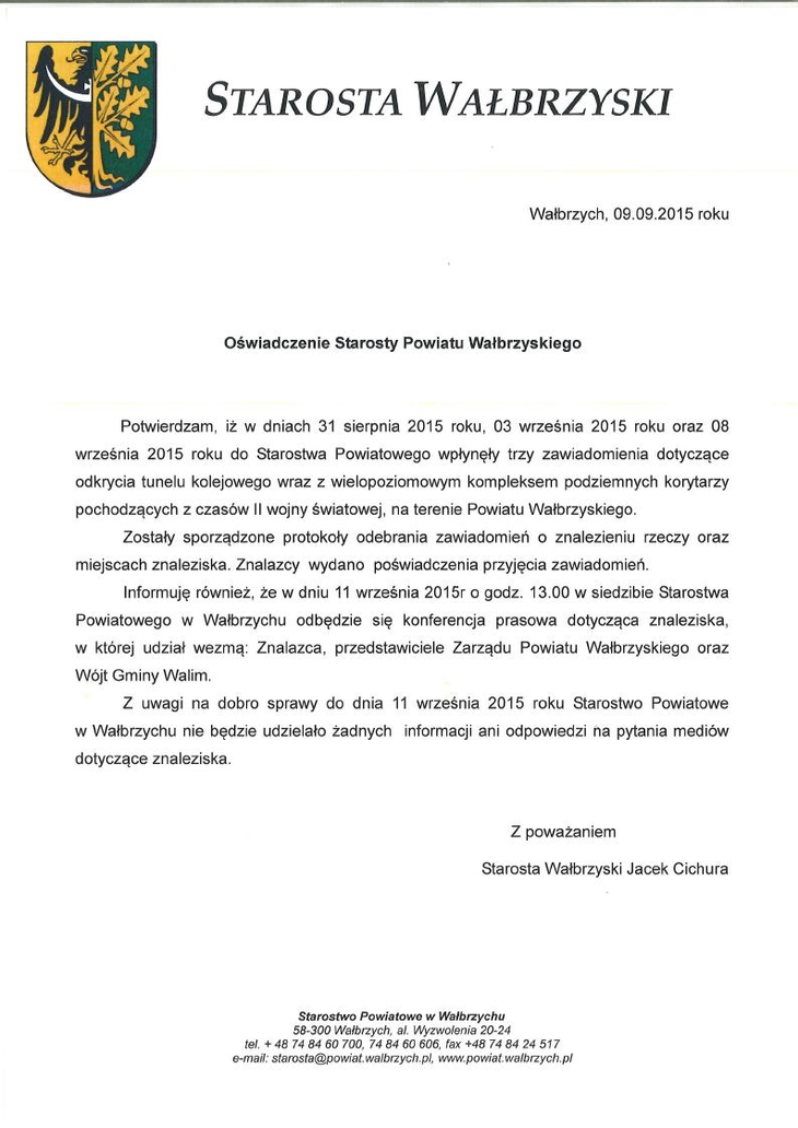 oswiadczenie dla prasy w spr. znaleziska 333